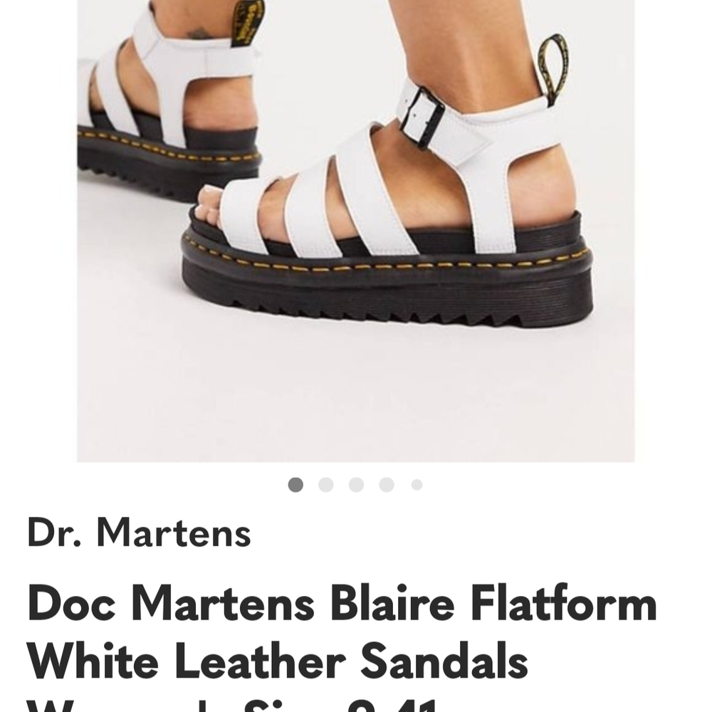 Dr. Martens White Leather Blaire Flatform Sandals with Black Platform